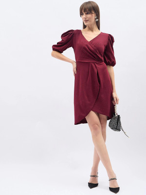 Dwarros Women Bodycon Maroon Above Knee/Mid Thigh Length Dress