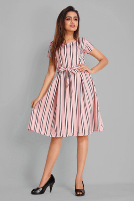 Rinra Women A-line Black, Pink, White Above Knee/Mid Thigh Length Dress