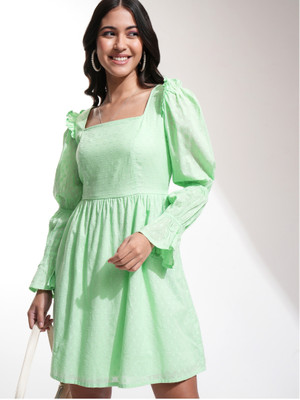 Tokyo Talkies Women Fit and Flare Green Mini/Short Dress
