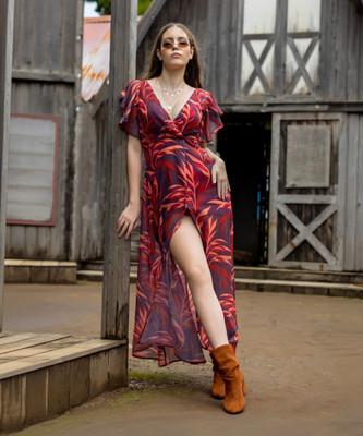 Globus Women Fit and Flare Brown Maxi/Full Length Dress