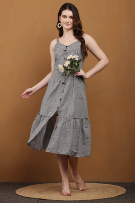 Tamina Women A-line Black Below Knee Dress