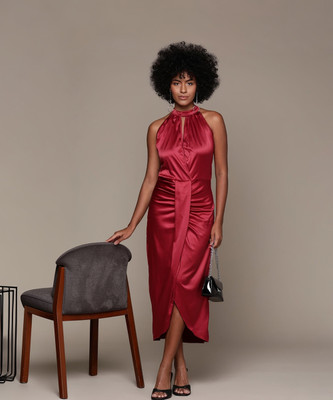 bebe Women A-line Brown Midi/Calf Length Dress