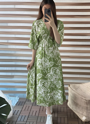 PAVITARRAAM Women Maxi Green Full Length Dress