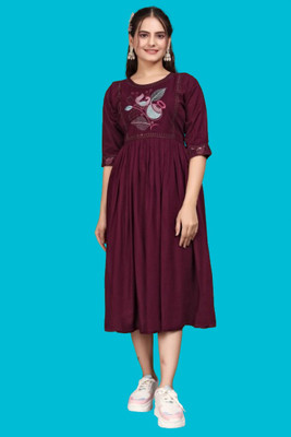 DICHIKA enterprise Women Fit and Flare Purple Midi/Calf Length Dress