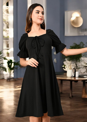 HouseOfCommon Women A-line Black Knee Length Dress