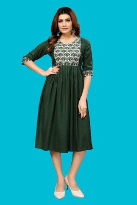 DICHIKA enterprise Women Fit and Flare Dark Green Midi/Calf Length Dress