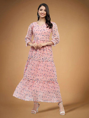 Moda Rapido Women Fit and Flare Pink Knee Length Dress