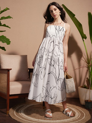 Vishudh Women A-line White Maxi/Full Length Dress
