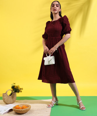Pina Colada Women A-line Red Midi/Calf Length Dress
