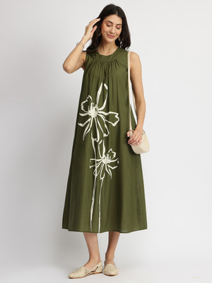 Pink Fort Women A-line Dark Green Midi/Calf Length Dress