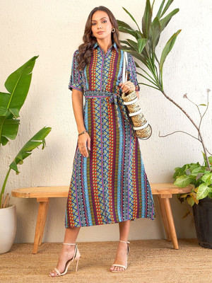 Uptownie Lite Women Maxi Multicolor Full Length Dress