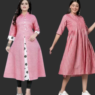 Texpa Pl Women Printed Straight Kurta(Pink)