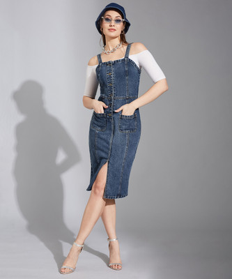 Life With Pockets Women Bodycon Blue Below Knee Dress