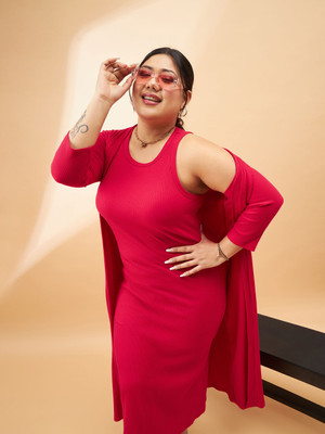 SASSAFRAS Curve Women Bodycon Red Midi/Calf Length Dress