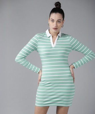 KASSUALLY Women Bodycon Green, White Above Knee/Mid Thigh Length Dress