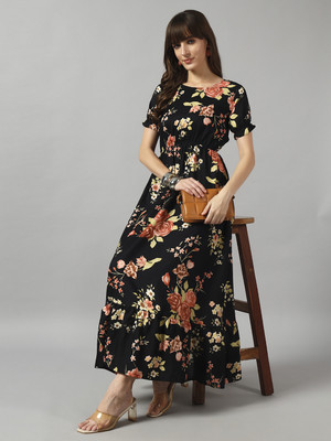 Jash Creation Women Fit and Flare Black Maxi/Full Length Dress