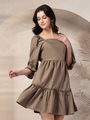 Style Quotient Women Fit and Flare Brown Dress