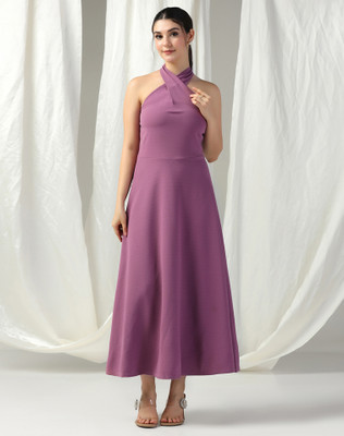 Selvia Women Fit and Flare Purple Maxi/Full Length Dress