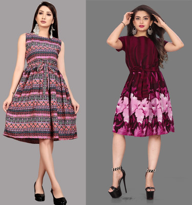 Modli 20 Fashion Women Fit and Flare Multicolor Knee Length Dress