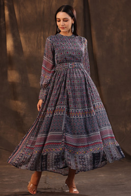 Juniper Women A-line Multicolor Midi/Calf Length Dress