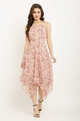 Miranga Women High Low Pink Midi/Calf Length Dress