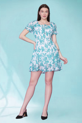 fiora Women A-line Light Blue Mini/Short Dress