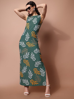 PURVAJA Women Bodycon Green Maxi/Full Length Dress