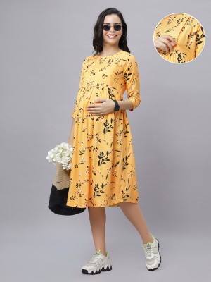 mamma's maternity Women A-line Yellow Dress