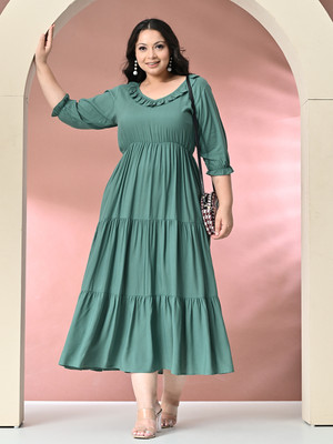 PrettyPlus by Desinoor.com Women Fit and Flare Green Midi/Calf Length Dress