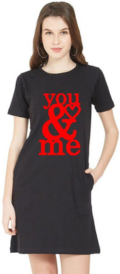 HouseOfCommon Women T Shirt Black Above Knee/Mid Thigh Length Dress