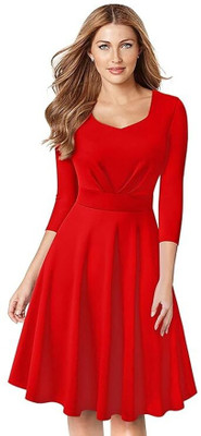 R2S Women A-line Red Knee Length Dress