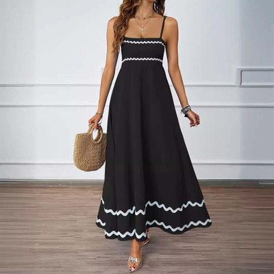 OUTZIDR Women A-line Black Ankle Length Dress