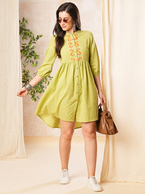 Globus Women A-line Green Above Knee/Mid Thigh Length Dress