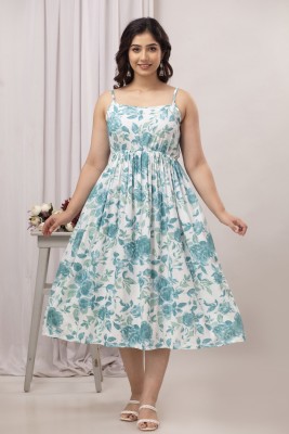 FASHION CLOUD Women A-line White, Light Green, Light Blue Dress