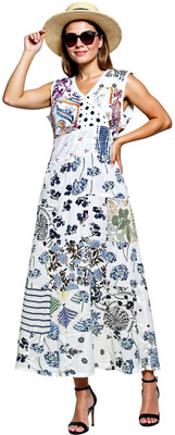 manu fashions Women A-line White Midi/Calf Length Dress