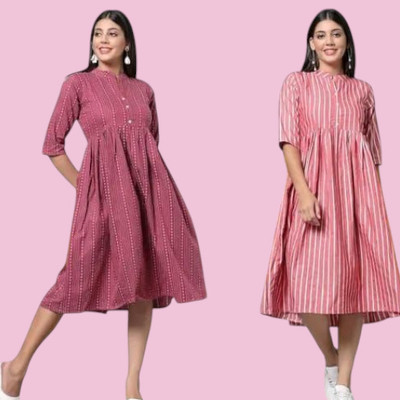 Rangrasiya Creation Women A-line Multicolor Knee Length Dress