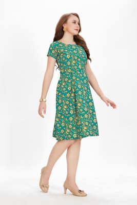 New Ethnic Fab Women Fit and Flare Light Green, Gold Dress