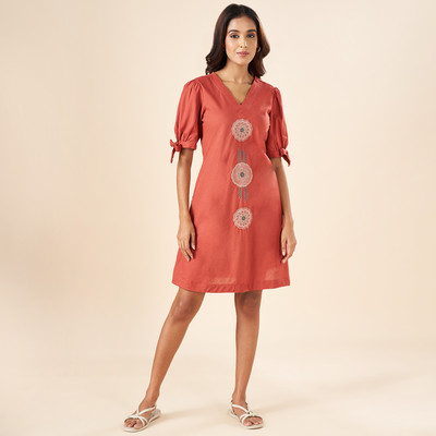 Akkriti by Pantaloons Women A-line Orange Below Knee Dress