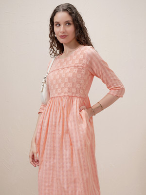 Vishudh Women A-line Pink Maxi/Full Length Dress