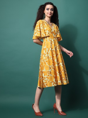 PURVAJA Women Fit and Flare Yellow Dress