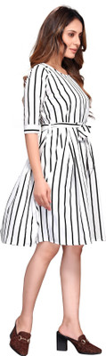 Rinra Women Fit and Flare White Knee Length Dress