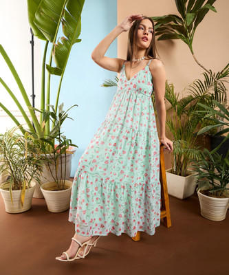 SASSAFRAS Women Maxi Green Full Length Dress