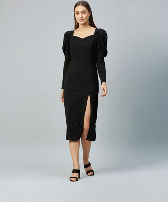 Marie Claire Women Sheath Black Midi/Calf Length Dress
