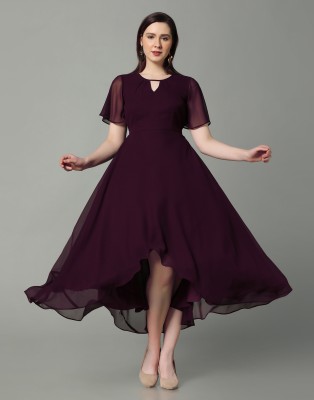 Selvia Women High Low Maroon Dress