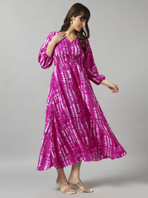 Jash Creation Women Fit and Flare Purple Midi/Calf Length Dress