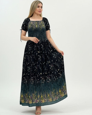 COMFY ATTIRE Women Fit and Flare Grey Maxi/Full Length Dress