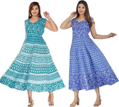 touchpix Women Fit and Flare Multicolor Midi/Calf Length Dress