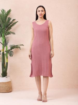 NOQUO Women Bodycon Pink Knee Length Dress