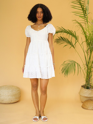 Dressberry Women A-line White Above Knee/Mid Thigh Length Dress