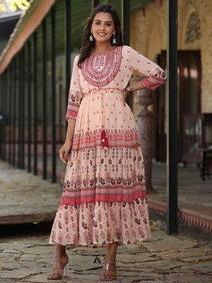 Juniper Women Fit and Flare Pink Maxi/Full Length Dress